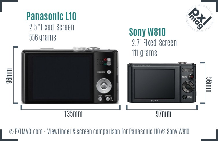 Panasonic L10 vs Sony W810 Screen and Viewfinder comparison