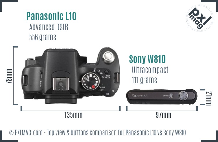 Panasonic L10 vs Sony W810 top view buttons comparison