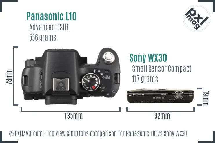 Panasonic L10 vs Sony WX30 top view buttons comparison Panasonic L10 vs Sony WX30 top view buttons comparison