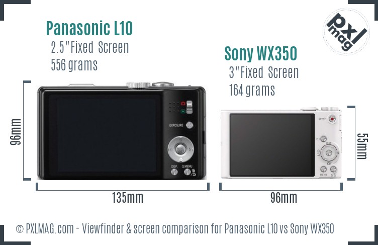 Panasonic L10 vs Sony WX350 Screen and Viewfinder comparison