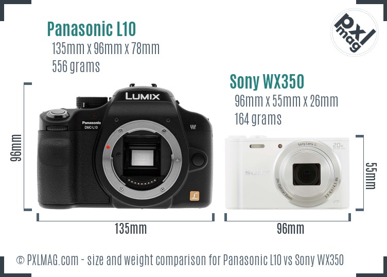 Panasonic L10 vs Sony WX350 size comparison