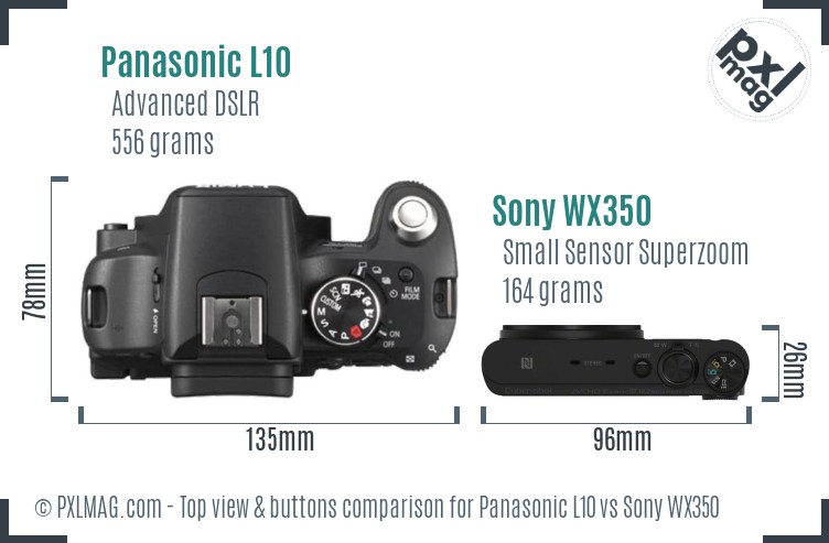 Panasonic L10 vs Sony WX350 top view buttons comparison