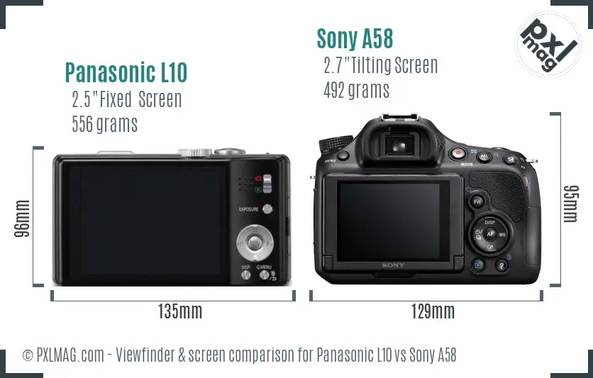 Panasonic L10 vs Sony A58 Screen and Viewfinder comparison