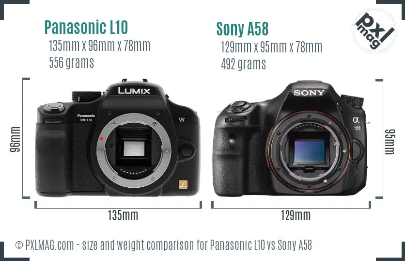 Panasonic L10 vs Sony A58 size comparison