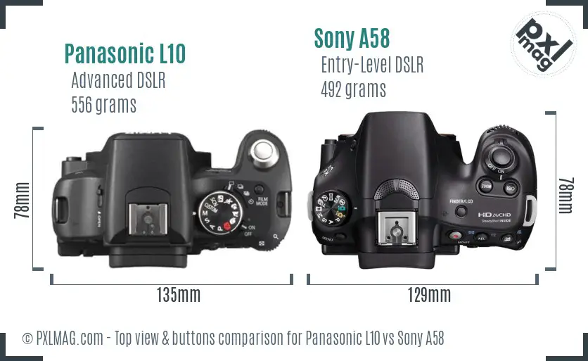 Panasonic L10 vs Sony A58 top view buttons comparison