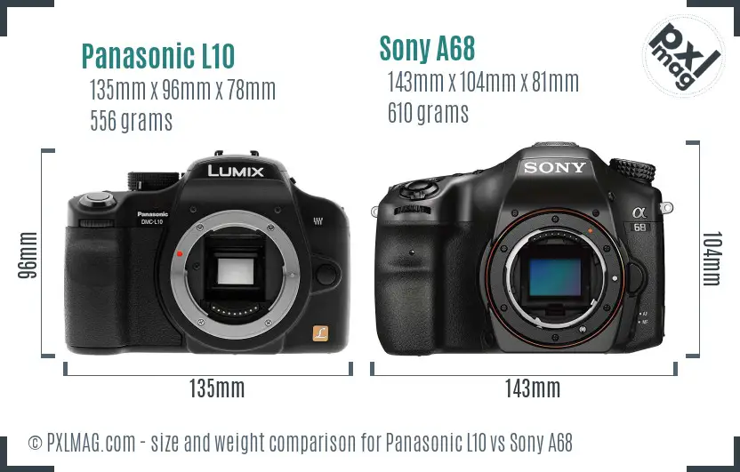 Panasonic L10 vs Sony A68 size comparison