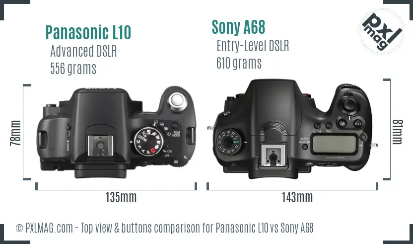 Panasonic L10 vs Sony A68 top view buttons comparison