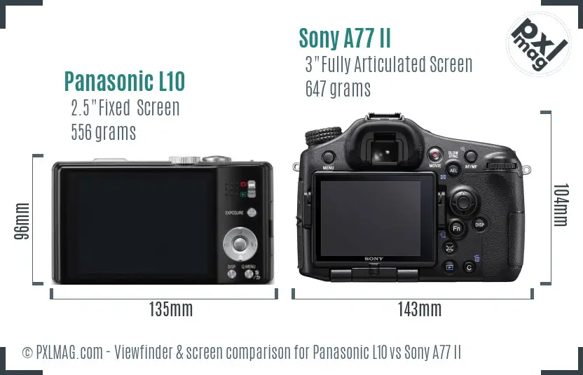 Panasonic L10 vs Sony A77 II Screen and Viewfinder comparison