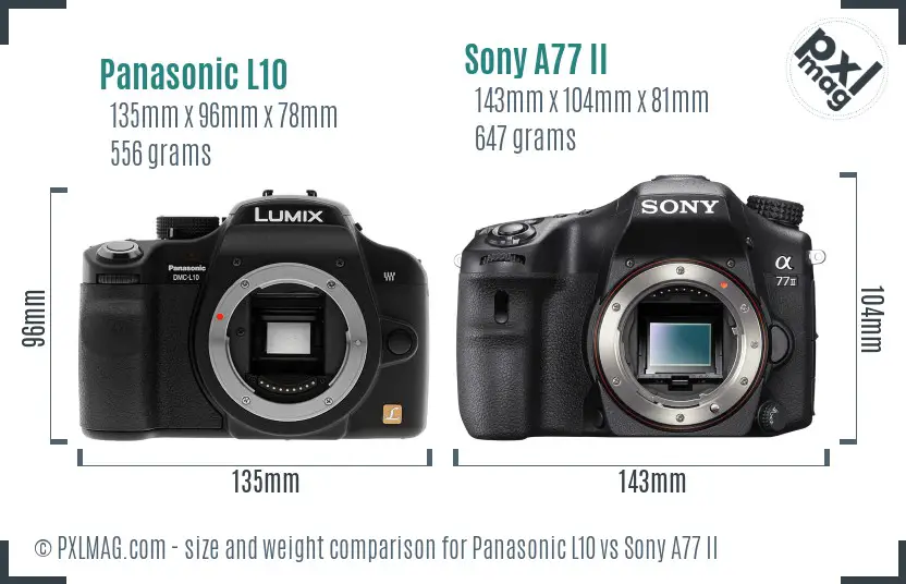 Panasonic L10 vs Sony A77 II size comparison