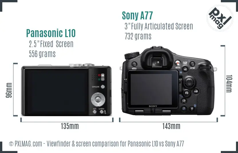 Panasonic L10 vs Sony A77 Screen and Viewfinder comparison