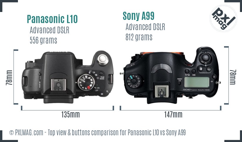 Panasonic L10 vs Sony A99 top view buttons comparison