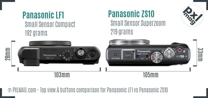 Panasonic LF1 vs Panasonic ZS10 top view buttons comparison