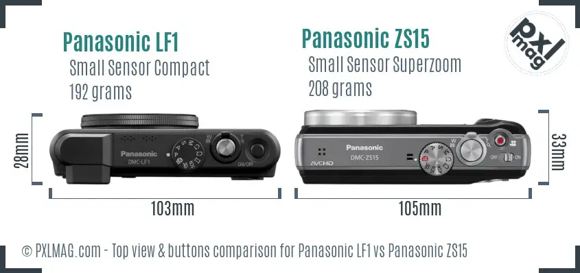 Panasonic LF1 vs Panasonic ZS15 top view buttons comparison