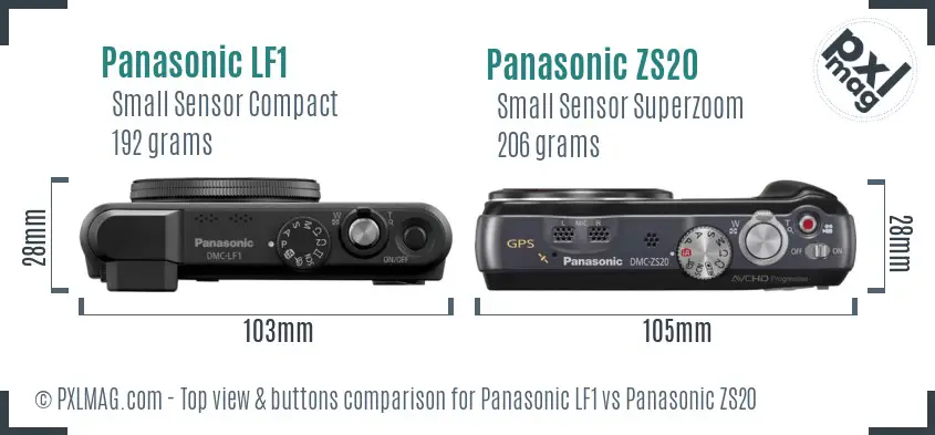 Panasonic LF1 vs Panasonic ZS20 top view buttons comparison