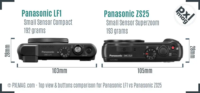 Panasonic LF1 vs Panasonic ZS25 top view buttons comparison