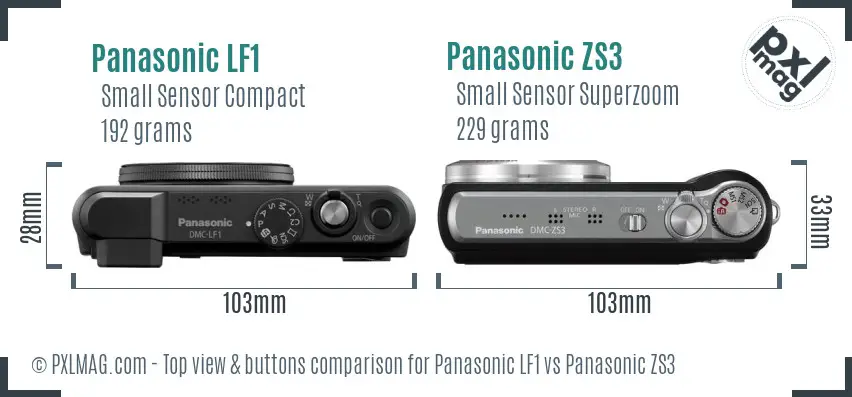 Panasonic LF1 vs Panasonic ZS3 top view buttons comparison