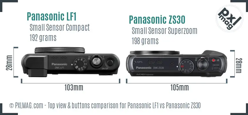 Panasonic LF1 vs Panasonic ZS30 top view buttons comparison