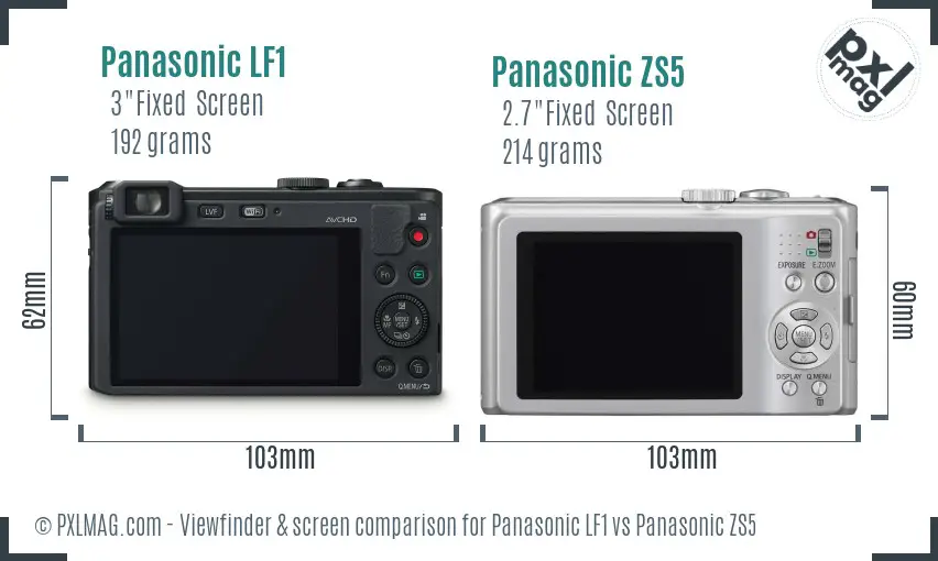 Panasonic LF1 vs Panasonic ZS5 Screen and Viewfinder comparison
