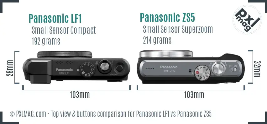 Panasonic LF1 vs Panasonic ZS5 top view buttons comparison