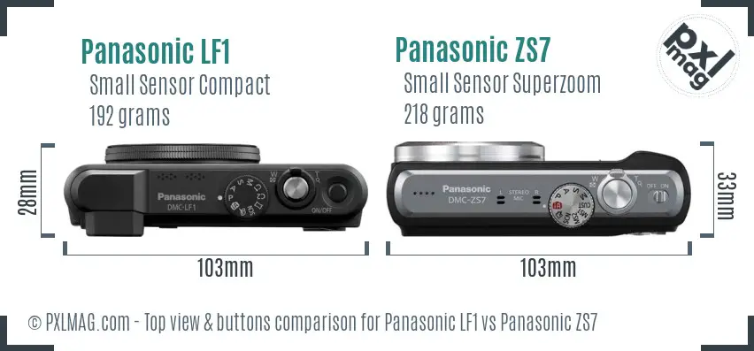 Panasonic LF1 vs Panasonic ZS7 top view buttons comparison
