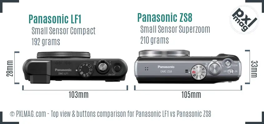 Panasonic LF1 vs Panasonic ZS8 top view buttons comparison