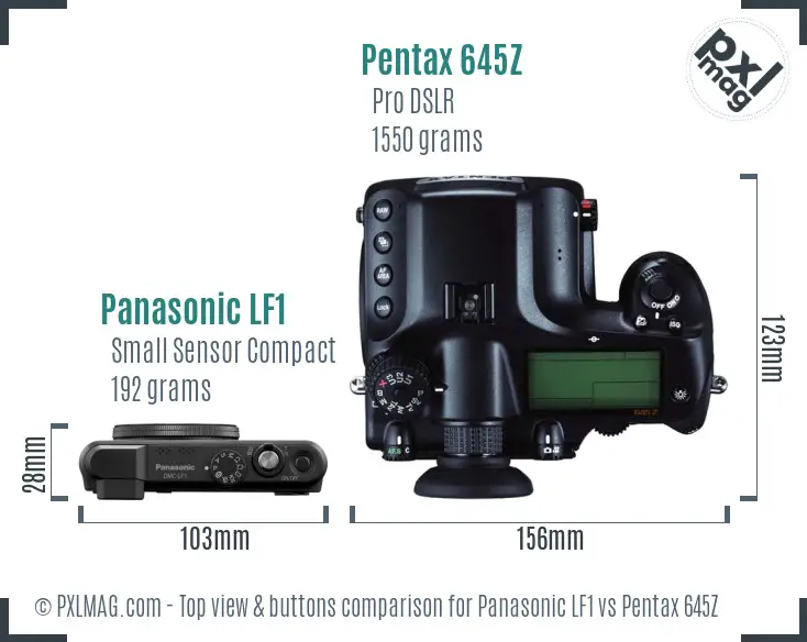 Panasonic LF1 vs Pentax 645Z top view buttons comparison