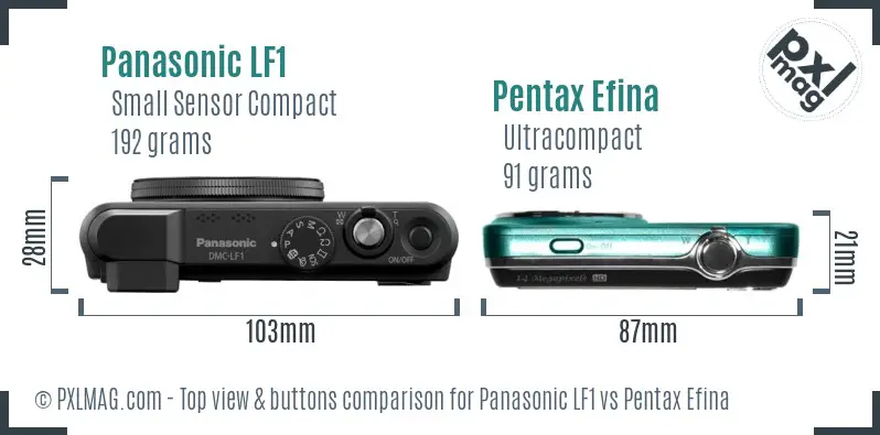 Panasonic LF1 vs Pentax Efina top view buttons comparison