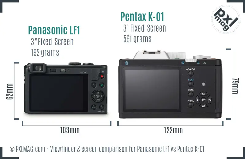 Panasonic LF1 vs Pentax K-01 Screen and Viewfinder comparison