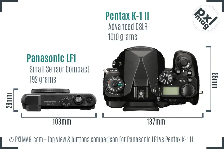 Panasonic LF1 vs Pentax K-1 II top view buttons comparison