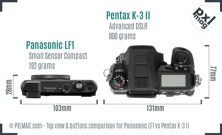 Panasonic LF1 vs Pentax K-3 II top view buttons comparison