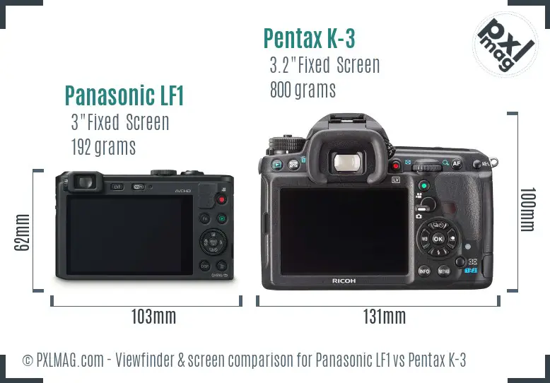 Panasonic LF1 vs Pentax K-3 Screen and Viewfinder comparison