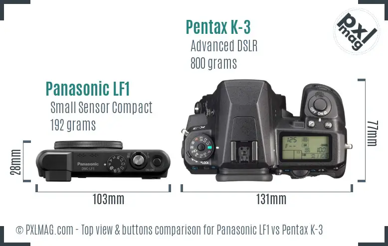 Panasonic LF1 vs Pentax K-3 top view buttons comparison