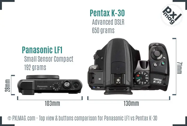 Panasonic LF1 vs Pentax K-30 top view buttons comparison