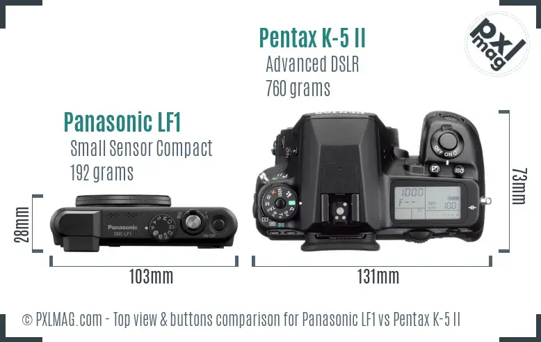 Panasonic LF1 vs Pentax K-5 II top view buttons comparison