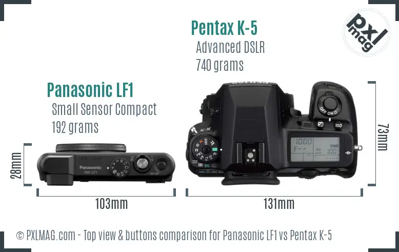 Panasonic LF1 vs Pentax K-5 top view buttons comparison