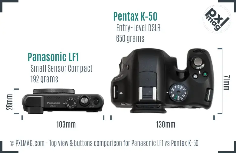 Panasonic LF1 vs Pentax K-50 top view buttons comparison
