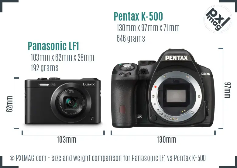 Panasonic LF1 vs Pentax K-500 size comparison