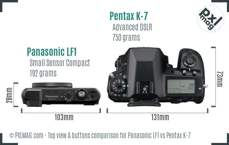 Panasonic LF1 vs Pentax K-7 top view buttons comparison