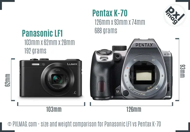 Panasonic LF1 vs Pentax K-70 size comparison