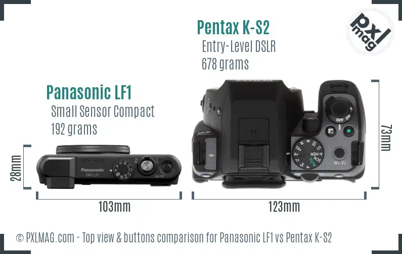 Panasonic LF1 vs Pentax K-S2 top view buttons comparison