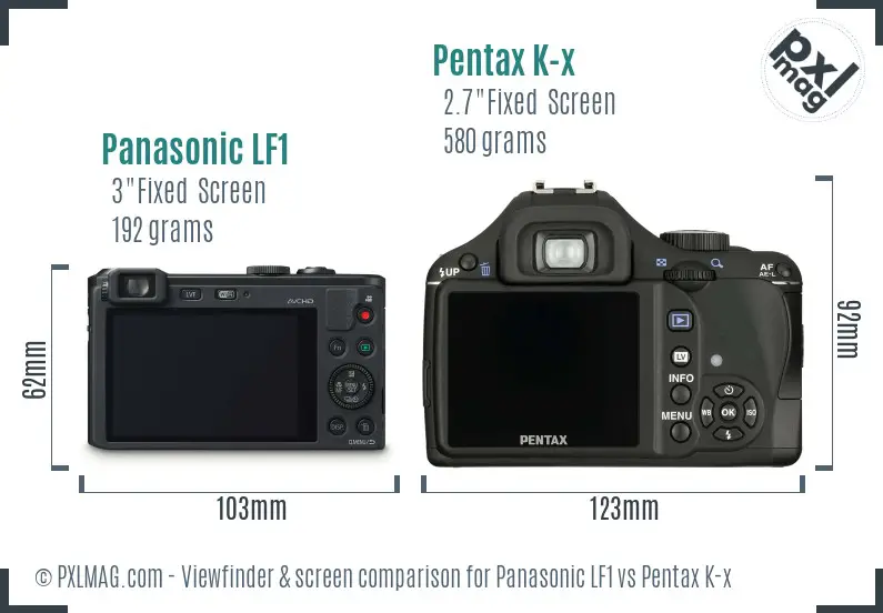 Panasonic LF1 vs Pentax K-x Screen and Viewfinder comparison