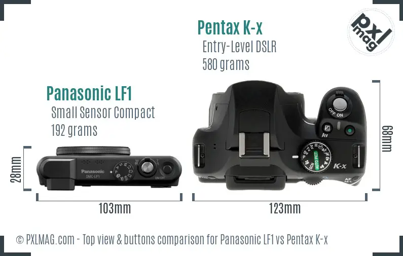 Panasonic LF1 vs Pentax K-x top view buttons comparison