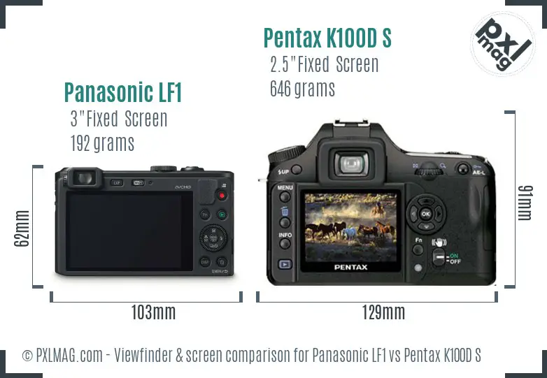 Panasonic LF1 vs Pentax K100D S Screen and Viewfinder comparison