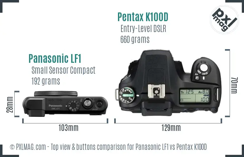 Panasonic LF1 vs Pentax K100D top view buttons comparison