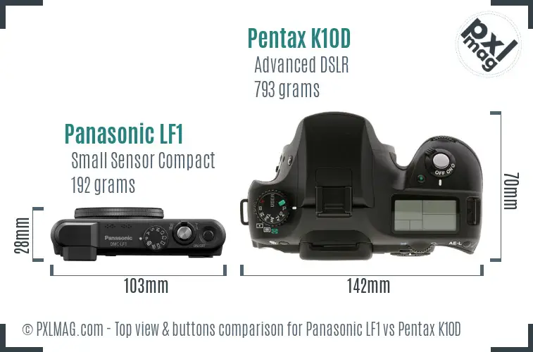 Panasonic LF1 vs Pentax K10D top view buttons comparison