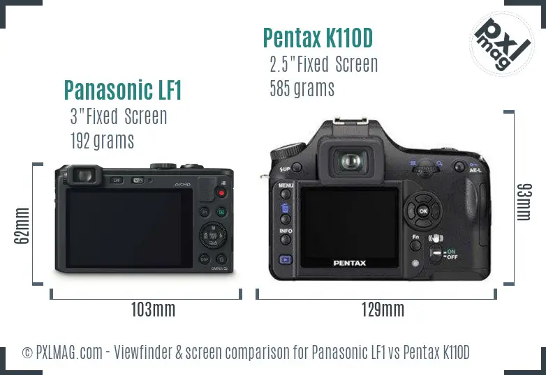 Panasonic LF1 vs Pentax K110D Screen and Viewfinder comparison