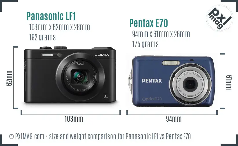Panasonic LF1 vs Pentax E70 size comparison