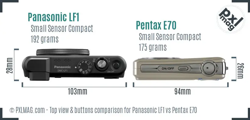 Panasonic LF1 vs Pentax E70 top view buttons comparison