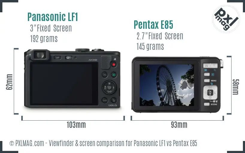 Panasonic LF1 vs Pentax E85 Screen and Viewfinder comparison