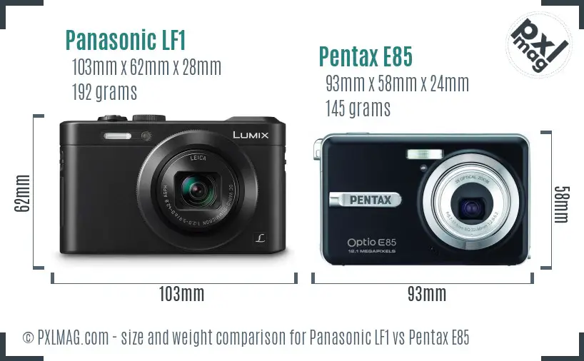 Panasonic LF1 vs Pentax E85 size comparison